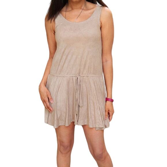 FREE PEOPLE Movement perforated drawstring waist faux suede mini dress Sz M NEW - Picture 7 of 7